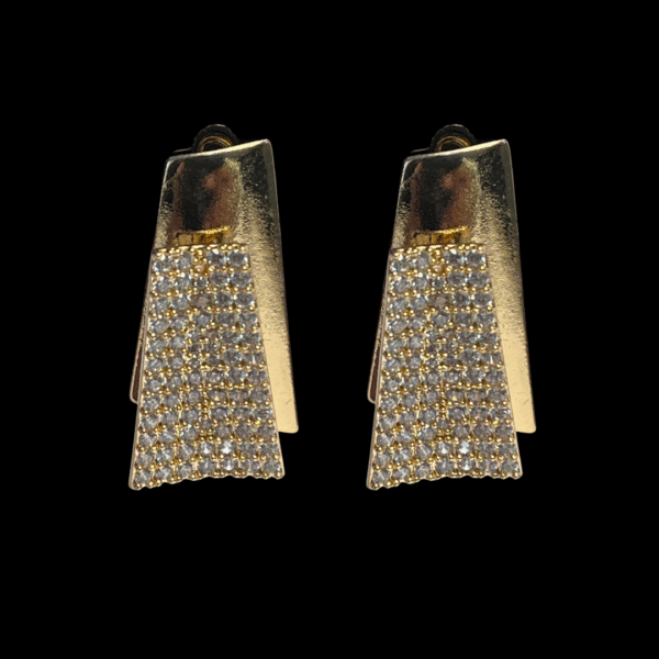 Gold-Plated Geometric Stud Earrings with Sparkling Crystal Detailing