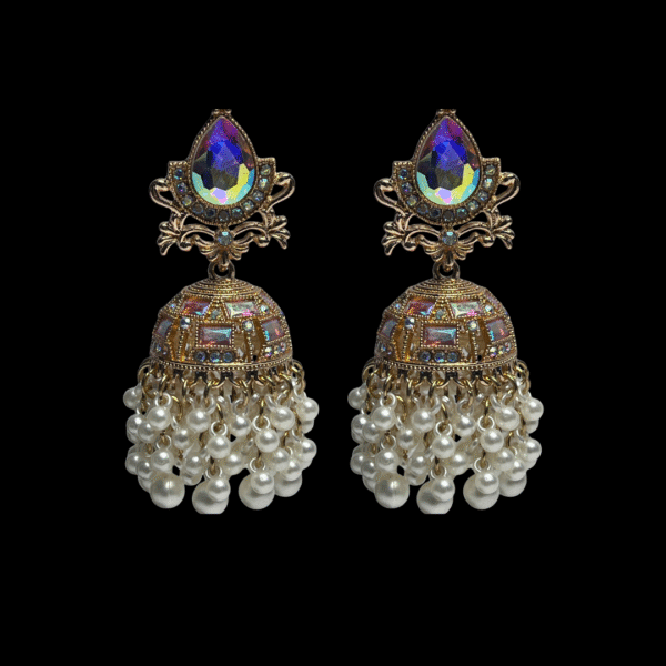 Elegant Silver-Plated Enamel Jhumki Earrings with Pearl Beads